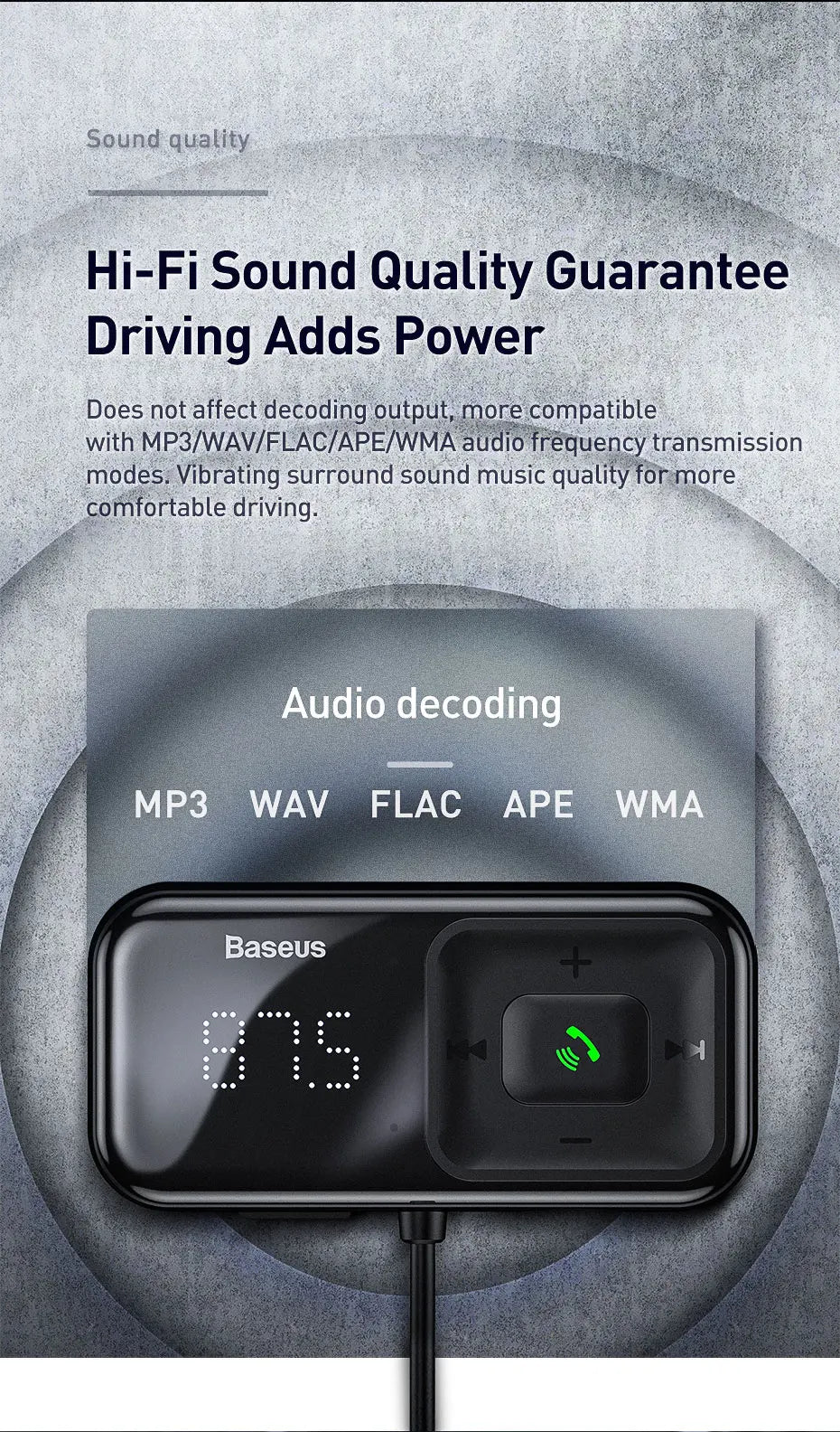Transmisor modulador FM Baseus con Bluetooth 5.0, radio FM, cargador USB de 3,1 A, kit manos libres para coche, transmisor FM de audio auxiliar inalámbrico