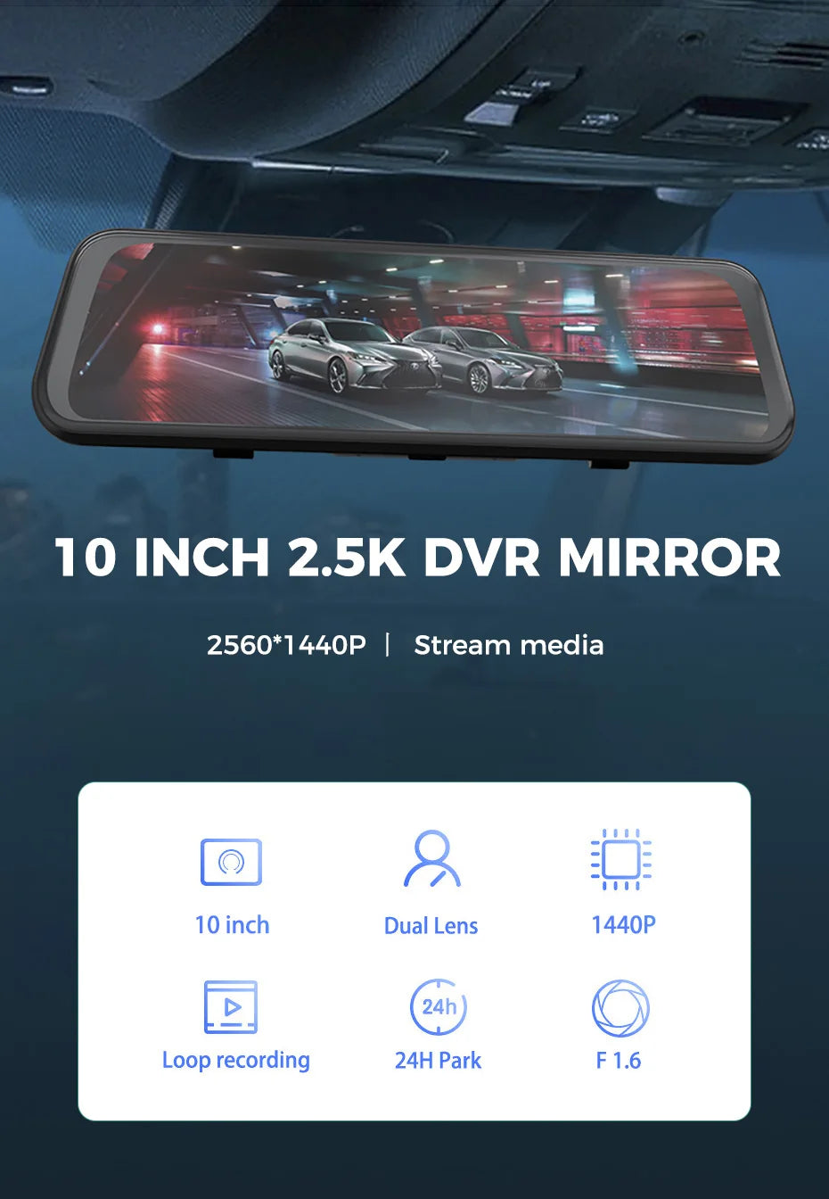 Car DVR 2.5K 10 Inch Rear View Mirror Video Recorder Dash Cam Sony Lens Ultra HD 2560*1440P Camera Streaming Rearview Mirror