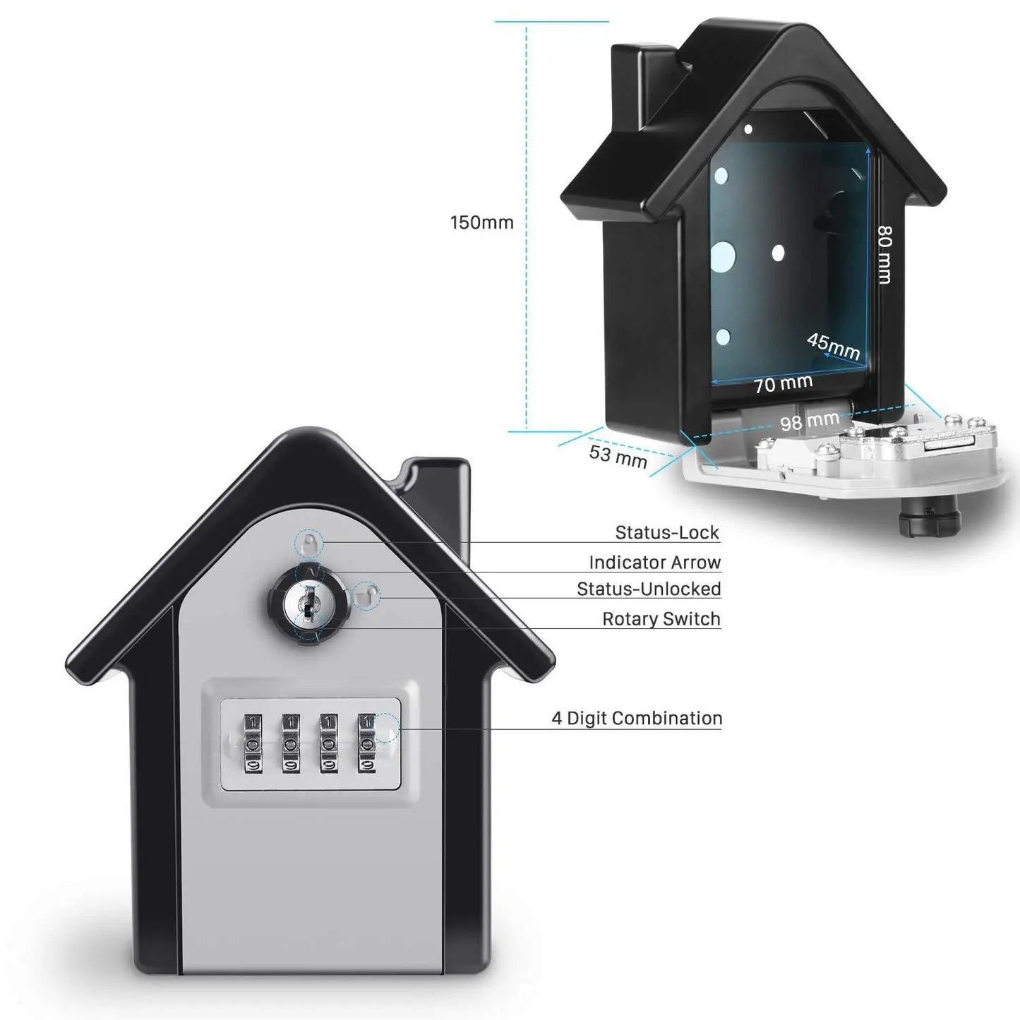 4-digit Combination Code Key Unlock Anti-theft Storage Box Wall-mounted Large Key Safe