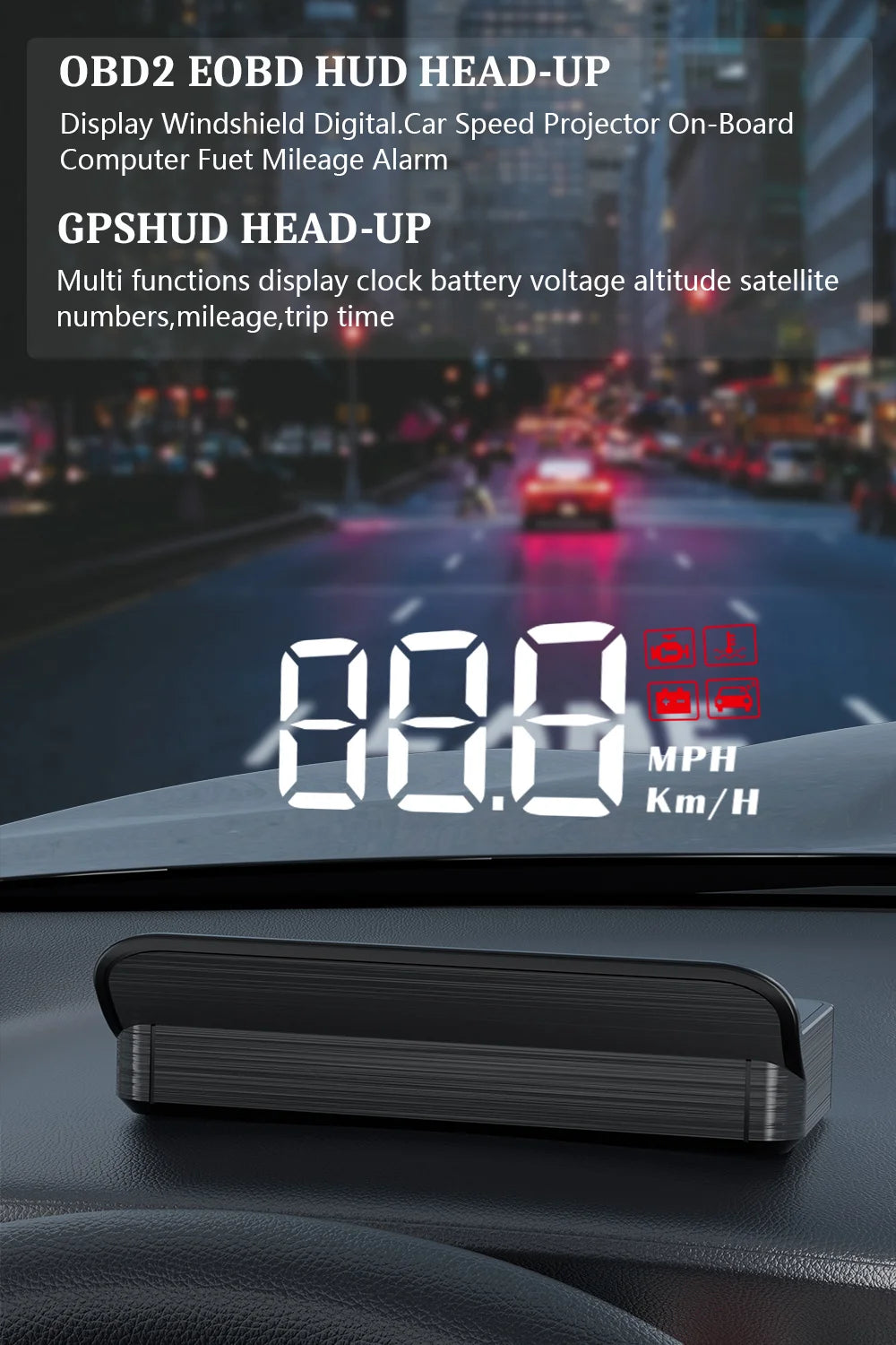 WiiYii M3 HUD Affichage tête haute OBD2 Ordinateur de bord Projecteur de vitesse OBD2 Auto Ordinateur de bord Alarme de kilométrage de carburant Accessoires de voiture