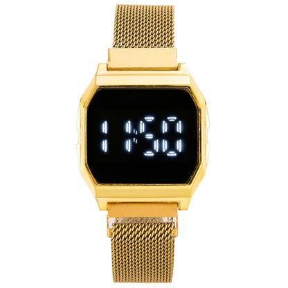 Simple Square LED Watch for Men Women Luxury Gold Men's Digital Watch Metal Mesh Strap Fashion Mens Electronic Watch Male Clock
