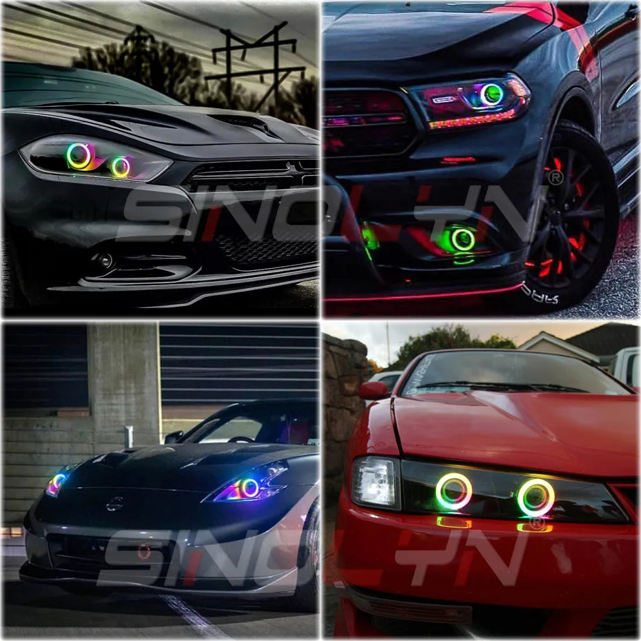 Sinolyn RGB Revolving Dynamic Cotton Angel Eyes Sequential Flowing Bluetooth -compatible APP Control 4 LED Rings 80/90/95/100mm