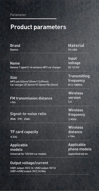 Transmisor modulador FM Baseus con Bluetooth 5.0, radio FM, cargador USB de 3,1 A, kit manos libres para coche, transmisor FM de audio auxiliar inalámbrico