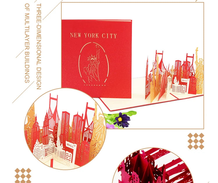 3D Pop UP Invitations Card 3D Paper World Attractions Birthday Greeting Cards 3D Tourist Postcard Save The Date Boy Gift Card