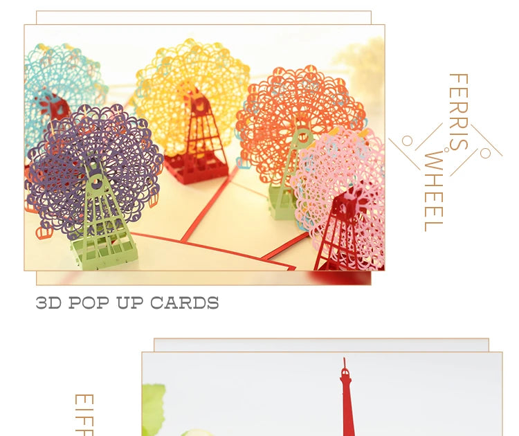 3D Pop UP Invitations Card 3D Paper World Attractions Birthday Greeting Cards 3D Tourist Postcard Save The Date Boy Gift Card