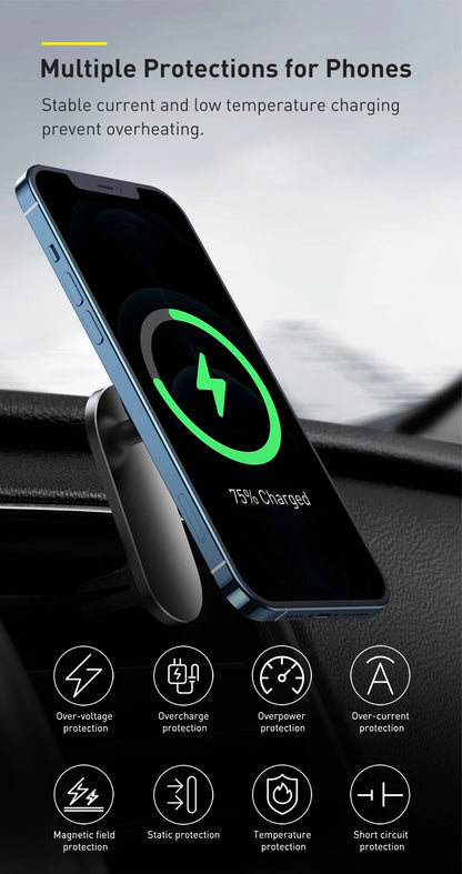 Baseus Car Mount Wireless Charger Magnetic Suction Dashboard Air Outlet Holder Wireless Charging for iPhone 12 13 Series