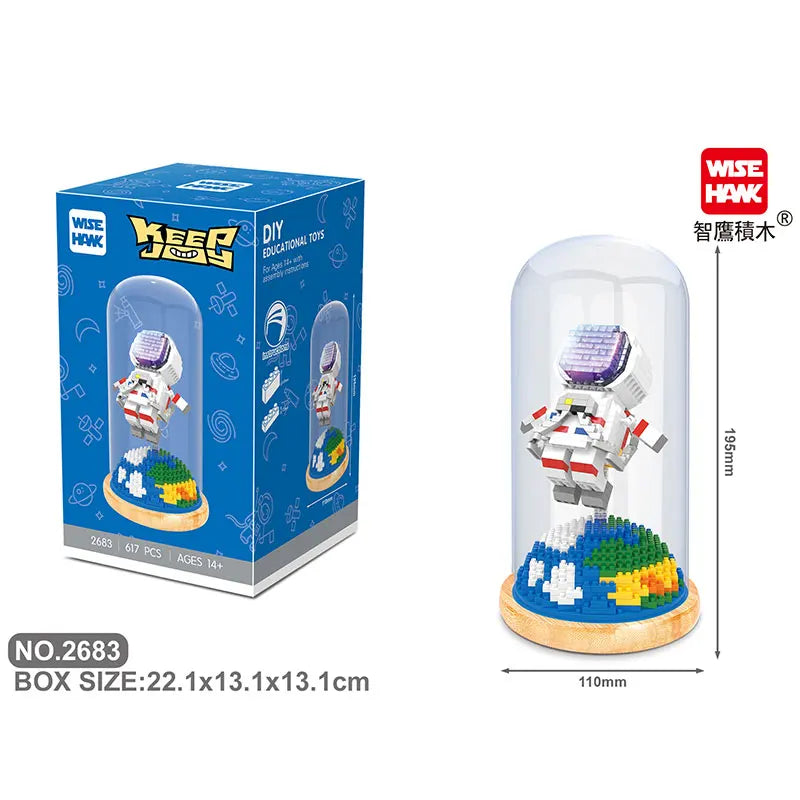 Spaceman Adventure Astronaut Figures 3D Model DIY Mini Diamond Blocks Bricks Building Toy for Children With Display Box Led