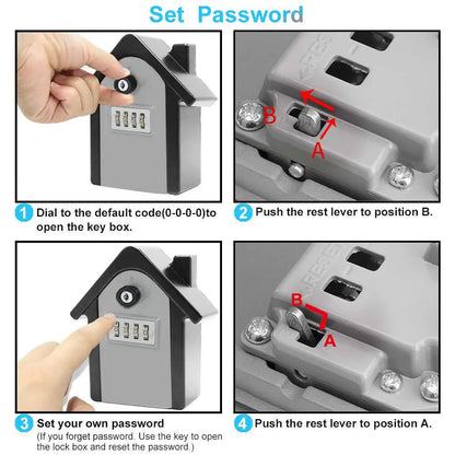 4-digit Combination Code Key Unlock Anti-theft Storage Box Wall-mounted Large Key Safe