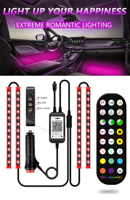 Car Foot Ambient Light RGB LED Car Interior Lights USB Cigarette  Lighter Backlight Music Control Wireless App Atmosphere Lights