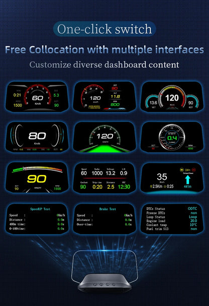 C3 Navigation Mirror  HUD Car Head up Display with OBD2 HD GPS Navigation Bluetooth Windshield Speed Projector Security Alarm