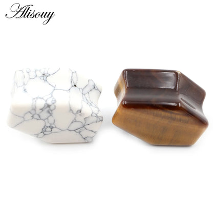 Alisouy 2pcs Women Hexagon Coffin Natural Stones Ear Tunnels Plug Flesh Expander Stretcher Gauges Earrings Body Piercing Jewelry