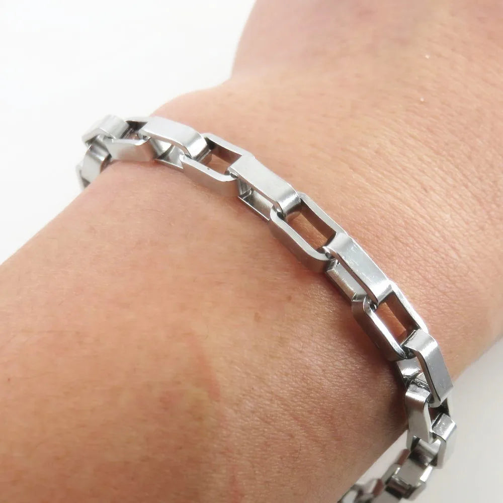 5mm 6mm Width Box Chain Men's Big Bracelet Fashion Jewelry