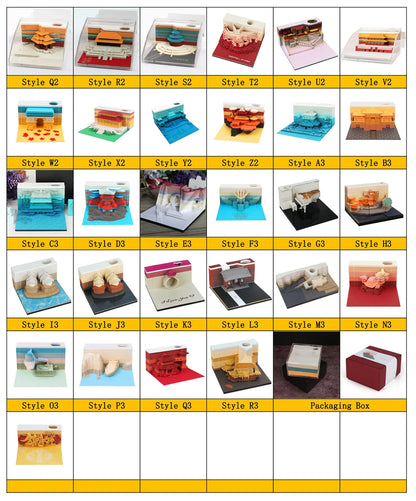 3D Calendar 2025 Memo Pad Omoshiroi Block Carousel Blue Notepad Artistic 3D Paper Art Sculpture Model Desk Ornaments Novel Gift