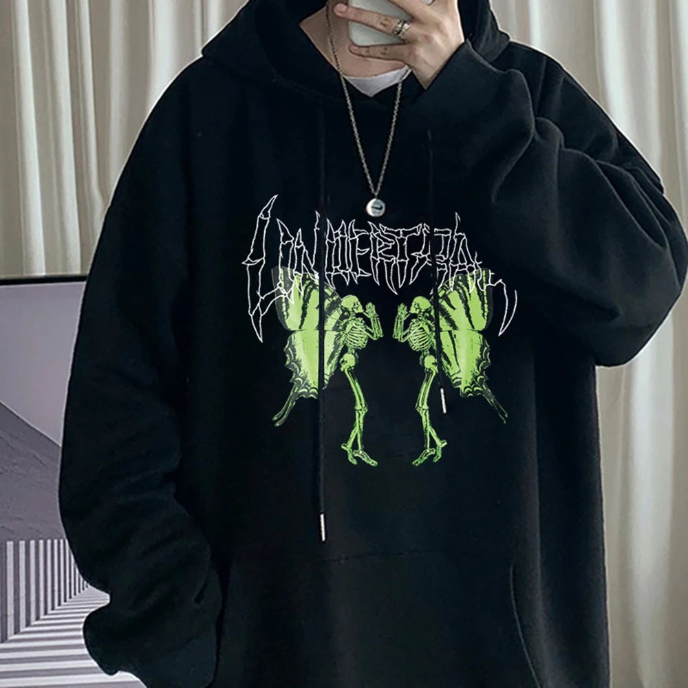 2021 New Hooded Sweatshirt Men's and Women's Casual Sweatshirt Gothic Skull Harajuku Butterfly Couple Hoodie