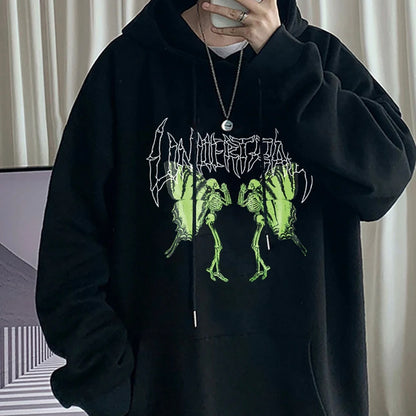 2021 New Hooded Sweatshirt Men's and Women's Casual Sweatshirt Gothic Skull Harajuku Butterfly Couple Hoodie
