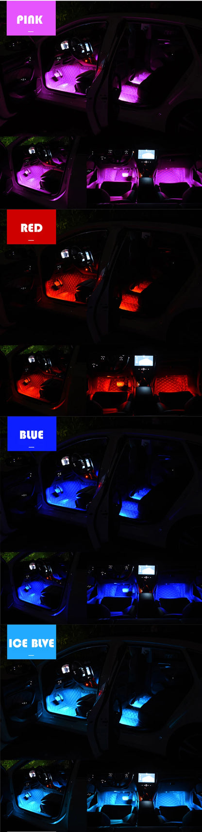 48 LED Remote App Control Light Strip DIY Mode and Music Sync Under Dash Lighting With USB Car Charger DC12V Interior Lights