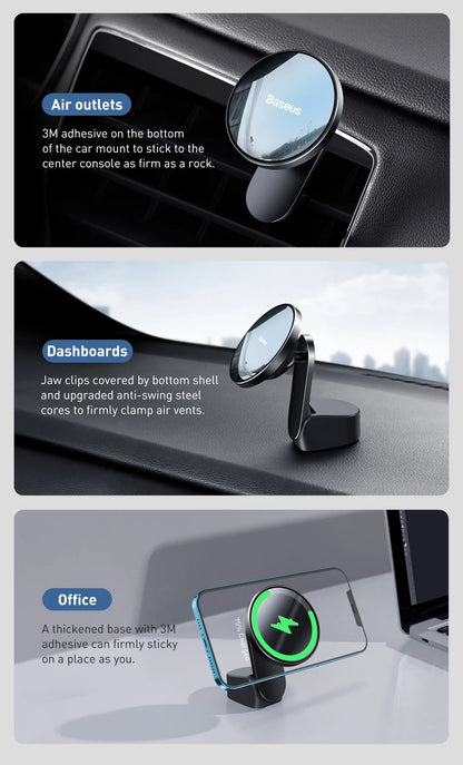 Baseus Car Mount Wireless Charger Magnetic Suction Dashboard Air Outlet Holder Wireless Charging for iPhone 12 13 Series