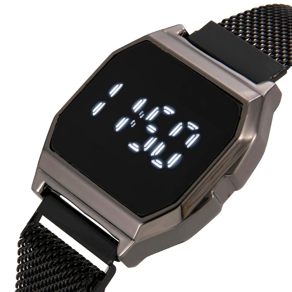 Simple Square LED Watch for Men Women Luxury Gold Men's Digital Watch Metal Mesh Strap Fashion Mens Electronic Watch Male Clock