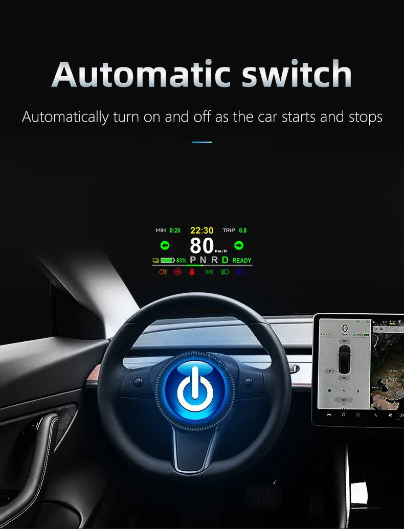 Adapt model3&Y heads-up display speed time power gear synchronization hd projection dashboard