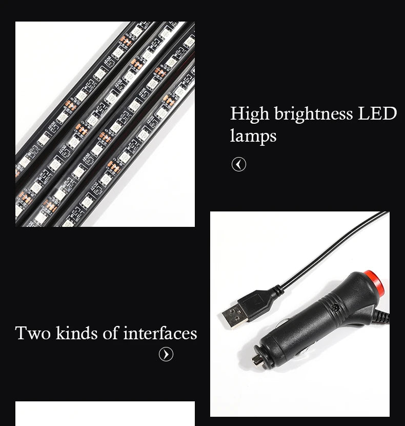 Universal Car Foot Led Atmosphere Light USB Music Voice Control Rhythm Lamp Car Interior  Decoration Car Modification