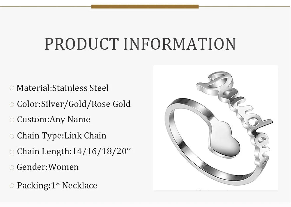 Personalized Custom Name Rings For Women Romantic Jewelry Stainless Steel Love Heart Adjustable Rings Wedding Couple Band Gift