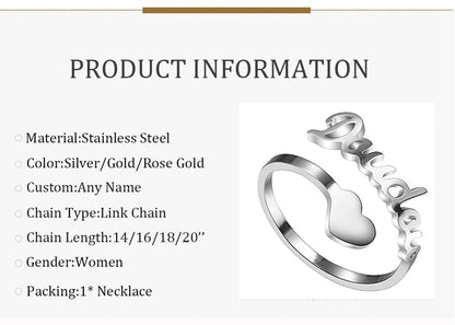 Personalized Custom Name Rings For Women Romantic Jewelry Stainless Steel Love Heart Adjustable Rings Wedding Couple Band Gift