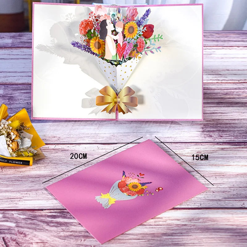Tarjeta de felicitación emergente con flores en 3D para cumpleaños, día de la madre, día del padre, graduación, aniversario de bodas, mejórate pronto, simpatía