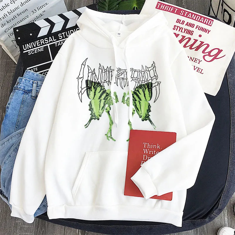 2021 New Hooded Sweatshirt Men's and Women's Casual Sweatshirt Gothic Skull Harajuku Butterfly Couple Hoodie