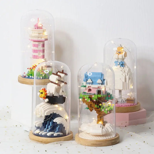 WiseHawk Micro Building Blocks One Piece Wedding Dress Light Tree House Kids Mini Brick Toys con caja de presentación y luz LED