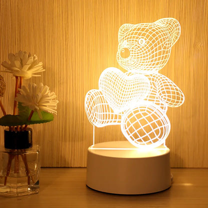3D Cute Kids DIY Lamp LED Night Light Valentines Day Gift Wedding Decoration Baby Shower Kids Birthday Party Rabbit Easter Decor