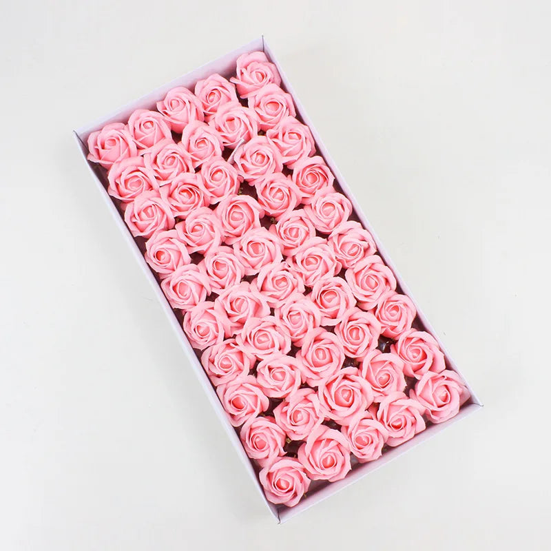 50 Pieces 5 CM Artificial soap flower Wedding Home decoration accessories Diy Festival Candy box Bath flower Scrapbooking Brooch