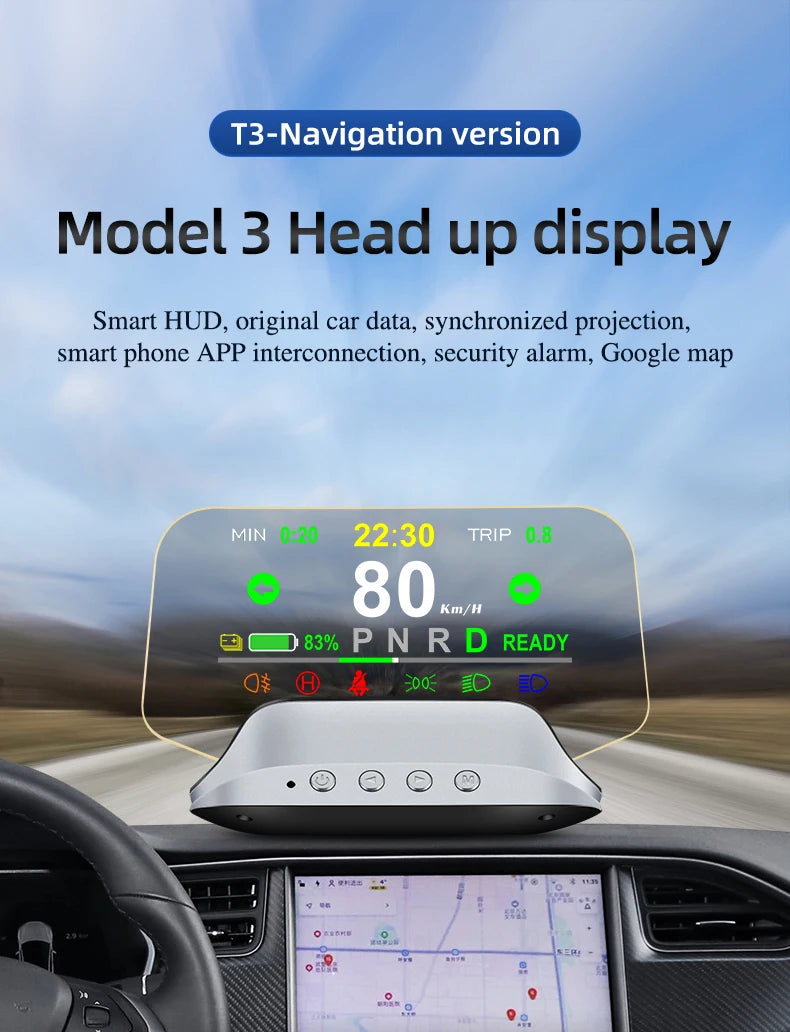 Adapt model3&Y heads-up display speed time power gear synchronization hd projection dashboard