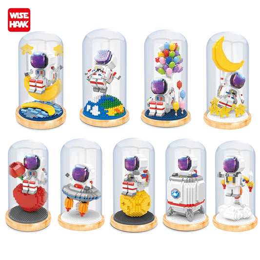 Spaceman Adventure Astronaut Figures 3D Model DIY Mini Diamond Blocks Bricks Building Toy for Children With Display Box Led