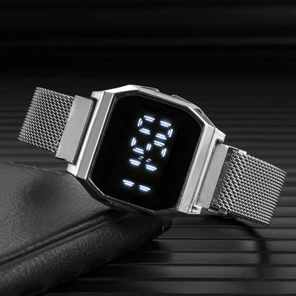 Simple Square LED Watch for Men Women Luxury Gold Men's Digital Watch Metal Mesh Strap Fashion Mens Electronic Watch Male Clock