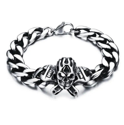 Stainless Steel Nordic Double Wolf Head Bracelet Men\\\'s Retro Punk Mesh Chain Animal Bracelet Hip Hop Rock Trend Jewelry