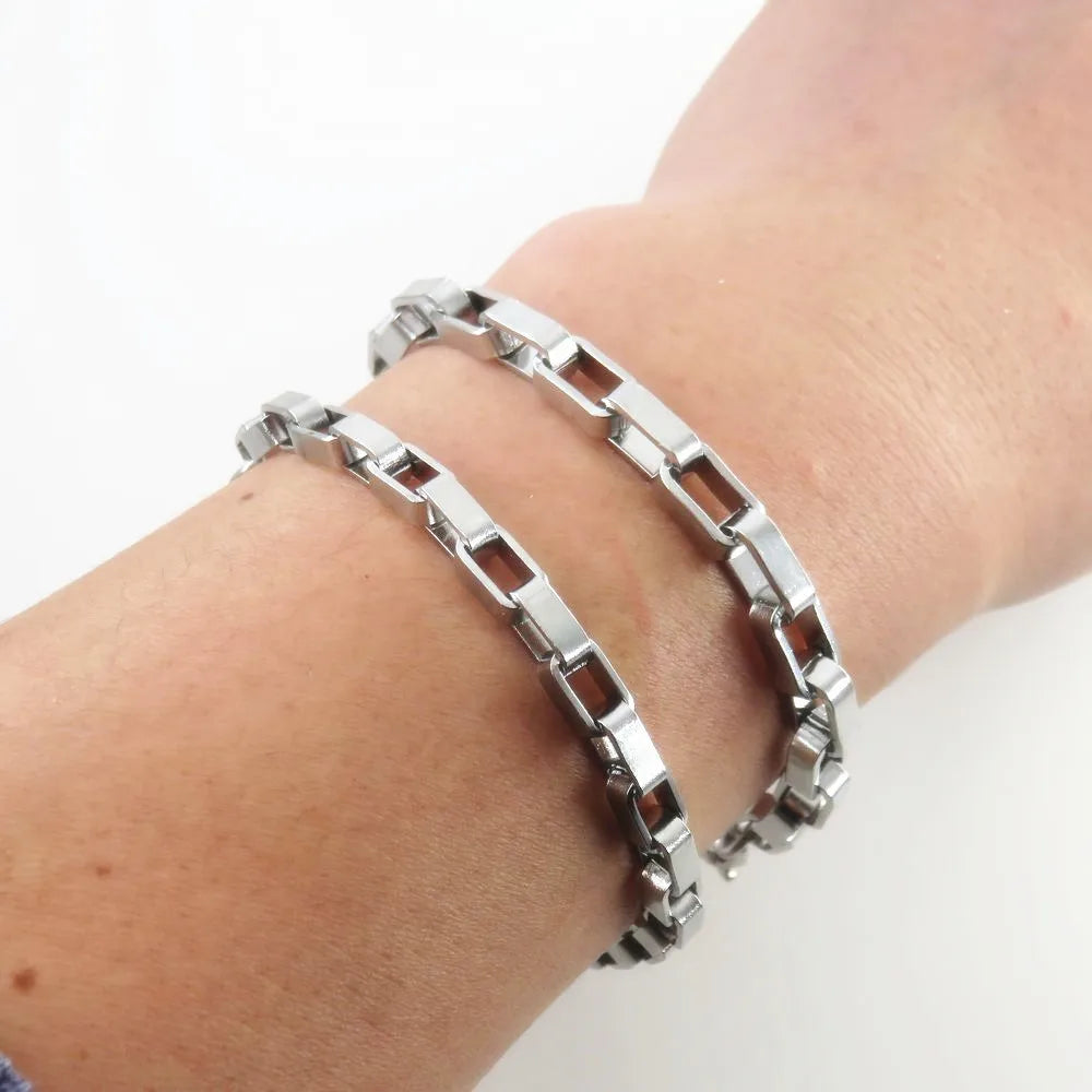 5mm 6mm Width Box Chain Men's Big Bracelet Fashion Jewelry