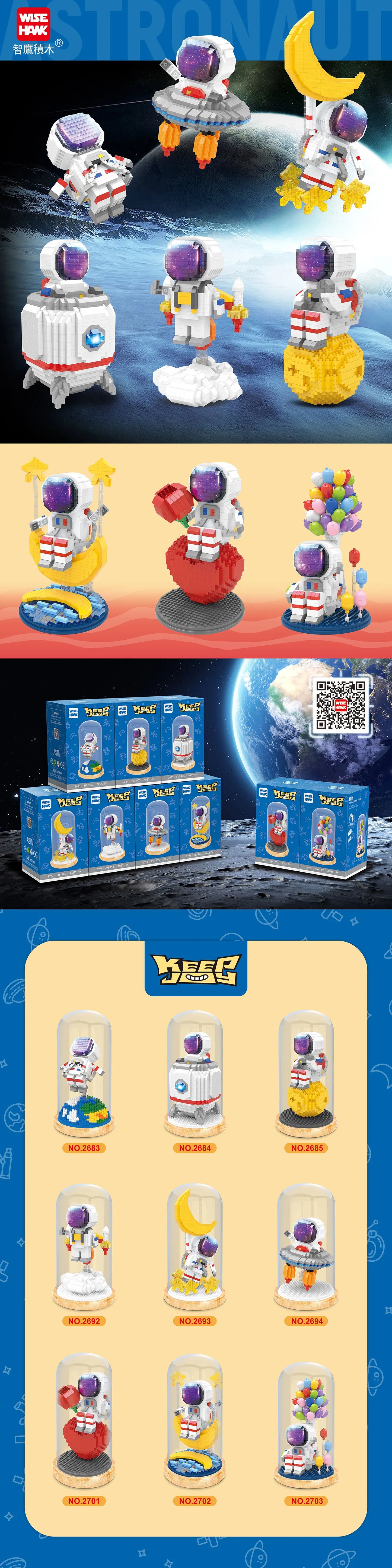 Spaceman Adventure Astronaut Figures 3D Model DIY Mini Diamond Blocks Bricks Building Toy for Children With Display Box Led