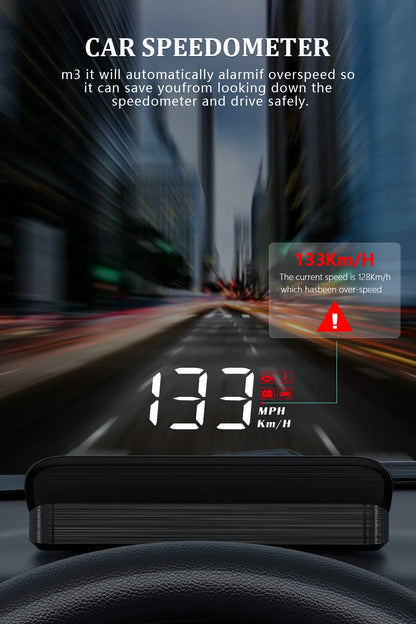 WiiYii M3 HUD Affichage tête haute OBD2 Ordinateur de bord Projecteur de vitesse OBD2 Auto Ordinateur de bord Alarme de kilométrage de carburant Accessoires de voiture