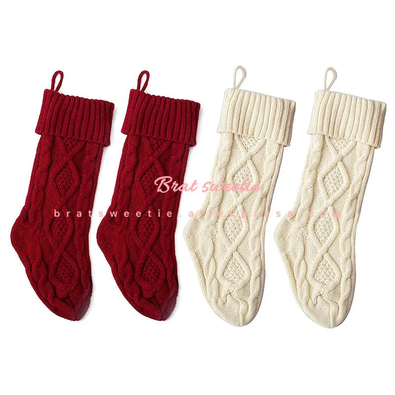 4pcs Christmas Stockings 18 Inches Large Size Cable Knitted Socks Gift Bags Christmas Decorations for Home Xmas Tree Ornaments