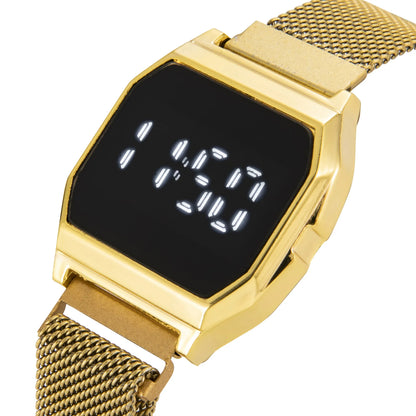 Simple Square LED Watch for Men Women Luxury Gold Men's Digital Watch Metal Mesh Strap Fashion Mens Electronic Watch Male Clock