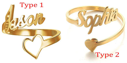 Personalized Custom Name Rings For Women Romantic Jewelry Stainless Steel Love Heart Adjustable Rings Wedding Couple Band Gift