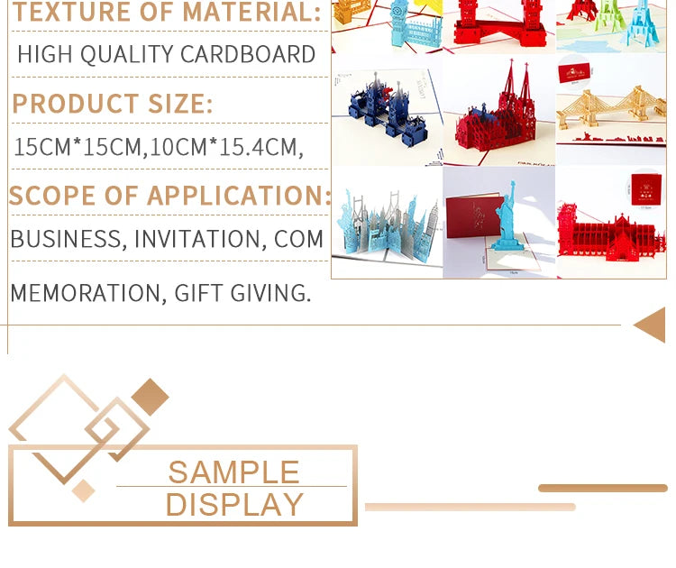 3D Pop UP Invitations Card 3D Paper World Attractions Birthday Greeting Cards 3D Tourist Postcard Save The Date Boy Gift Card