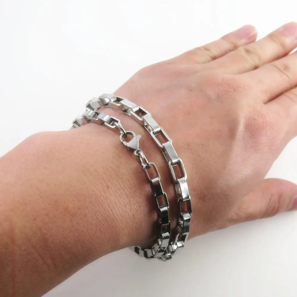 5mm 6mm Width Box Chain Men's Big Bracelet Fashion Jewelry