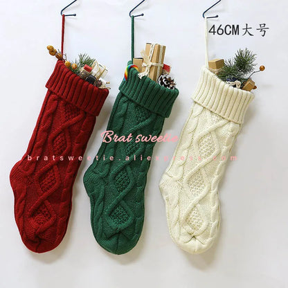 4pcs Christmas Stockings 18 Inches Large Size Cable Knitted Socks Gift Bags Christmas Decorations for Home Xmas Tree Ornaments