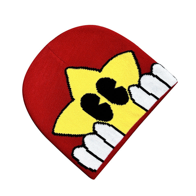 Unisex Winter Knitted Jacquard Cap Woolen Warm Beanie Hats Smiley Star Kpop Wool Skullies Fashion Bonnet Y2K Couple Hat Gorros