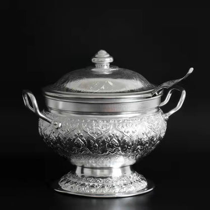 Thai Tom Yum Soup Pot Tall Feet Tin Pan Soup Dessert Container With Spoon Home Decoration Thai Tableware For Kitchen