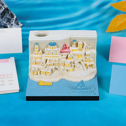 Omoshiroi Block 3D Memo Pad Santorini Magic Calendar Desk Decoration Tear Off Notepad Bookmark Souvenir Gift Girlfriend Birthday