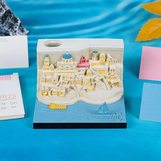 Omoshiroi Block 3D Memo Pad Santorini Magic Calendar Desk Decoration Tear Off Notepad Bookmark Souvenir Gift Girlfriend Birthday