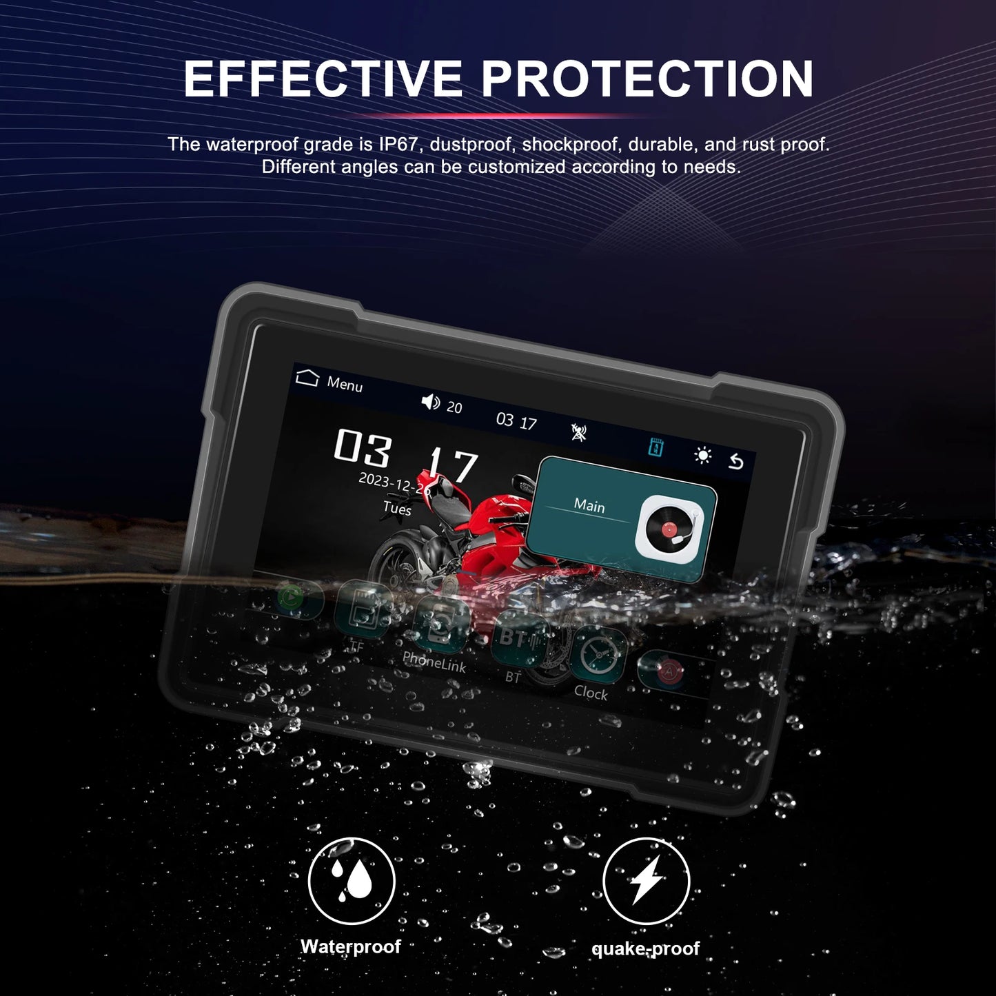 Podofo 5" Moniteur de moto Carplay Écran intelligent de voiture Portable Moto Sans fil Android Auto Navigation GPS IPX7