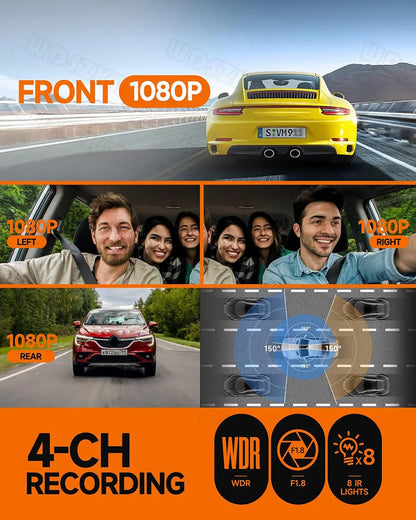 360 Degrees 4Camera GPS Car DVR 4*1080P Video Recorder WIFI APP Dash Cam Front right left Rear View camera 24h Parking Monitor